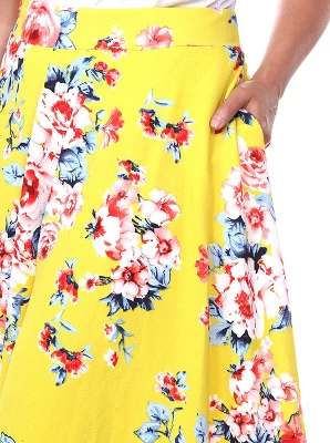 Women's Plus Size Floral Printed Tasmin Flare Midi Skirts - White Mark 1 Women's Plus Size Floral Printed Tasmin Flare Midi Skirts - White Mark