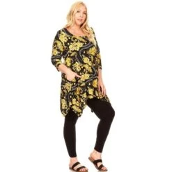 Women's Plus Size 3/4 Sleeve Printed Alegra Tunic With Pockets - White Mark -ChicMama Sales Store GUEST 4ae18f64 6186 4b36 a462 24590d530dcf