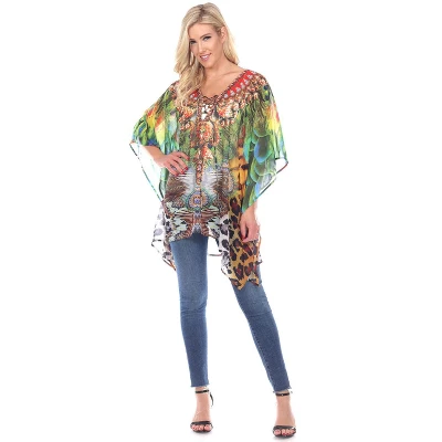 Women's Animal Print Caftan With Tie-up Neckline - One Size Fits Most - White Mark 4 Women's Animal Print Caftan With Tie-up Neckline - One Size Fits Most - White Mark - Image 4