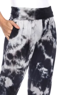 Women's Tie Dye Harem Pants With Pockets - White Mark