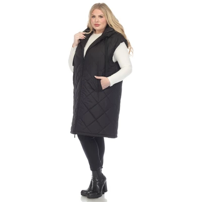 Plus Size Diamond Quilted Hooded Puffer Vest-White Mark 1 Plus Size Diamond Quilted Hooded Puffer Vest-White Mark