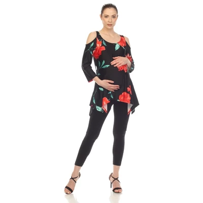 Maternity Floral Printed Cold Shoulder Tunic 4 Maternity Floral Printed Cold Shoulder Tunic - Image 4