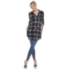 Women's Printed Plaid Roll Tab Tunic - White Mark