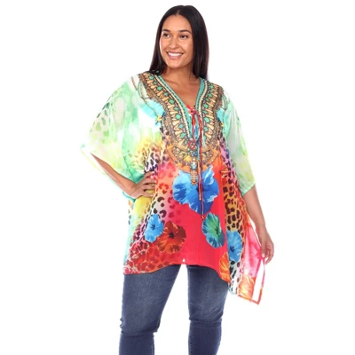 Plus Size Short Caftan With Tie-up Neckline - One Size Fits Most Plus - White Mark 8 Plus Size Short Caftan With Tie-up Neckline - One Size Fits Most Plus - White Mark - Image 8
