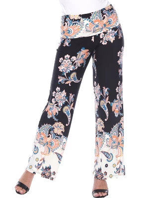 Women's Floral Paisley Printed Palazzo Pants - White Mark 1 Women's Floral Paisley Printed Palazzo Pants - White Mark