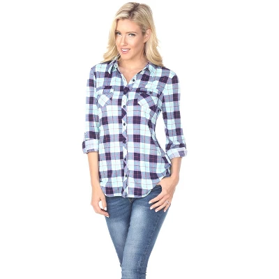 Women's Oakley Stretchy Plaid Tunic Top With Pockets - White Mark 9 Women's Oakley Stretchy Plaid Tunic Top With Pockets - White Mark - Image 9