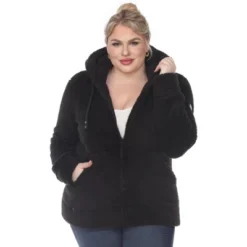 Plus Size Hooded High Pile Fleece Jacket - White Mark -ChicMama Sales Store GUEST 5acce3a6 3386 421d 95bb a2b2be8ae224