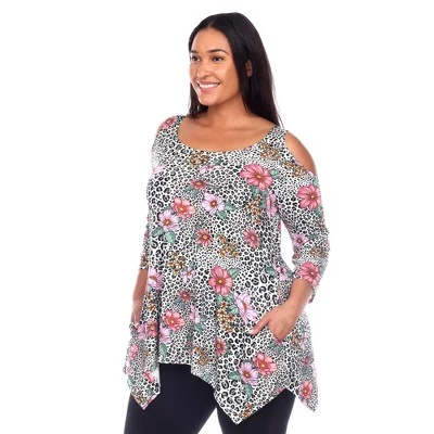 Plus Size 'Antonia' Cold Shoulder Tunic - White Mark 1 Plus Size 'Antonia' Cold Shoulder Tunic - White Mark