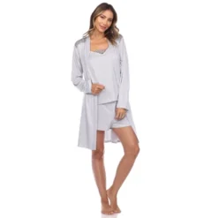 Women's 3 Piece Striped Pajama & Robe Set - White Mark -ChicMama Sales Store GUEST 5d6ee4ce 6e9b 464e 9410 873a94246003