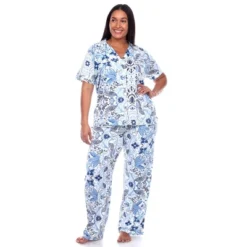Women's Plus Size Short Sleeve Top And Pants Pajama Set - White Mark