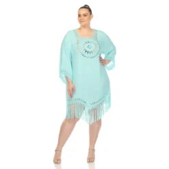 Plus Size Crocheted Fringed Trim Dress Cover Up - White Mark -ChicMama Sales Store GUEST 5fec74e8 5487 4fa6 a955 4dc66dfe80aa