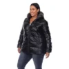 Plus Size Metallic Puffer Coat With Hoodie - White Mark