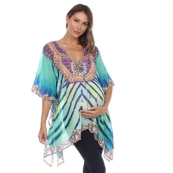 Maternity Plus Size Short Caftan With Tie-up Neckline - White Mark -ChicMama Sales Store GUEST 67c00f5e 876d 49b0 997b 196aff5d74ff