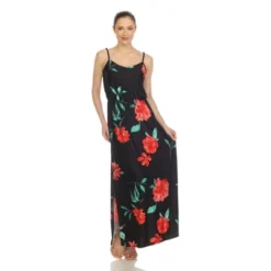Women's Floral Strap Maxi Dress With Side Slit And Pockets - White Mark -ChicMama Sales Store GUEST 6a06f2d2 1bc1 4348 b5d8 9b06c8909d6e
