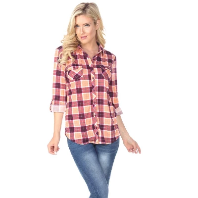 Women's Oakley Stretchy Plaid Tunic Top With Pockets - White Mark 10 Women's Oakley Stretchy Plaid Tunic Top With Pockets - White Mark - Image 10