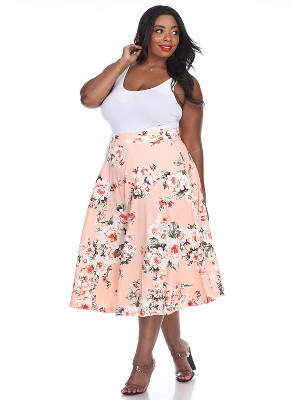 Women's Plus Size Floral Printed Tasmin Flare Midi Skirts - White Mark 4 Women's Plus Size Floral Printed Tasmin Flare Midi Skirts - White Mark - Image 4