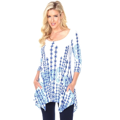 Women's 3/4 Sleeve Printed Rella Tunic Top With Pockets - White Mark 4 Women's 3/4 Sleeve Printed Rella Tunic Top With Pockets - White Mark - Image 4