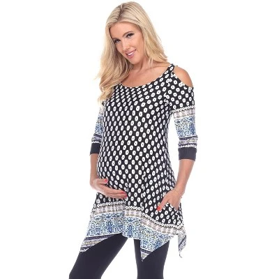 Maternity Printed Cold Shoulder Tunic - White Mark 6 Maternity Printed Cold Shoulder Tunic - White Mark - Image 6