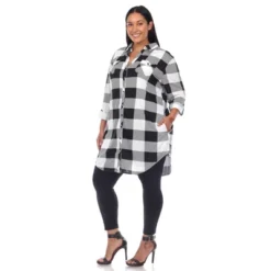 Plus Size Plaid Tunic Shirt - White Mark