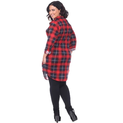 Women's Plus Size Piper Stretchy Plaid Tunic With Pockets - White Mark 2 Women's Plus Size Piper Stretchy Plaid Tunic With Pockets - White Mark - Image 2