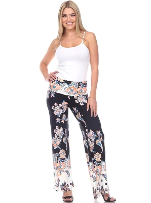 Women's Floral Paisley Printed Palazzo Pants - White Mark 3 Women's Floral Paisley Printed Palazzo Pants - White Mark - Image 3