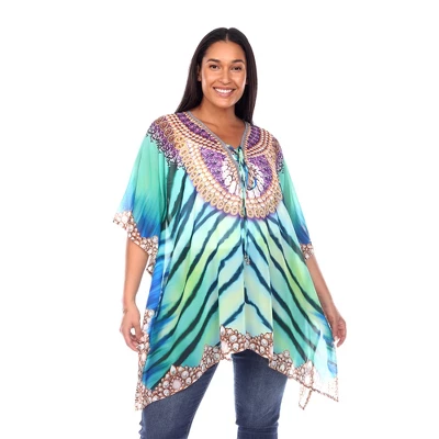 Plus Size Short Caftan With Tie-up Neckline - One Size Fits Most Plus - White Mark 5 Plus Size Short Caftan With Tie-up Neckline - One Size Fits Most Plus - White Mark - Image 5