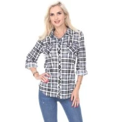 Women's Oakley Stretchy Plaid Tunic Top With Pockets - White Mark 16 Women's Oakley Stretchy Plaid Tunic Top With Pockets - White Mark -ChicMama Sales Store GUEST 79726cfc 52f5 4f00 beab 7d9854ad4f36