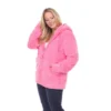 Plus Size Hooded High Pile Fleece Jacket Pink 1X - White Mark