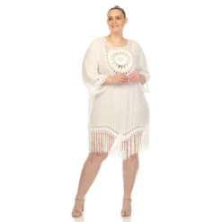 Plus Size Crocheted Fringed Trim Dress Cover Up - White Mark -ChicMama Sales Store GUEST 8200b551 b836 4b86 a9e8 1cdc0d400f7f
