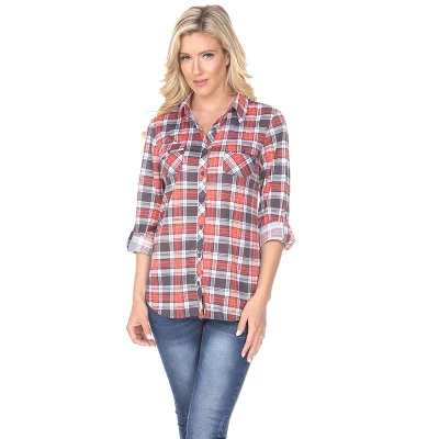 Women's Oakley Stretchy Plaid Tunic Top With Pockets - White Mark 11 Women's Oakley Stretchy Plaid Tunic Top With Pockets - White Mark - Image 11