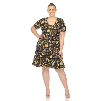 Plus Size Floral Short Sleeve Knee Length Dress 5 Plus Size Floral Short Sleeve Knee Length Dress - Image 5