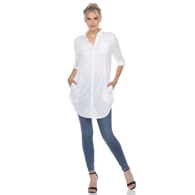 Women's Stretchy Button-Down Tunic - White Mark 11 Women's Stretchy Button-Down Tunic - White Mark - Image 11