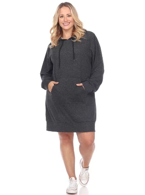 Women's Plus Size Hoodie Sweatshirt Dress - White Mark 9 Women's Plus Size Hoodie Sweatshirt Dress - White Mark - Image 9