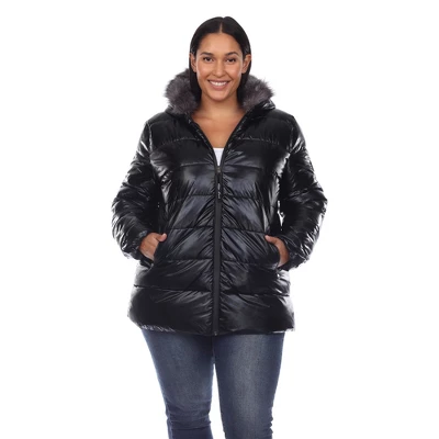 Plus Size Metallic Puffer Coat With Hoodie - White Mark 6 Plus Size Metallic Puffer Coat With Hoodie - White Mark - Image 6