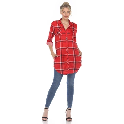 Women's Printed Plaid Roll Tab Tunic - White Mark 7 Women's Printed Plaid Roll Tab Tunic - White Mark - Image 7