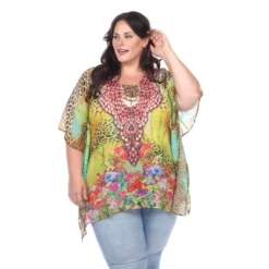 Plus Size Animal Print Caftan With Tie-up Neckline - One Size Fits Most Plus - White Mark -ChicMama Sales Store GUEST 89728148 3b51 453e 921c 02d092b8179e