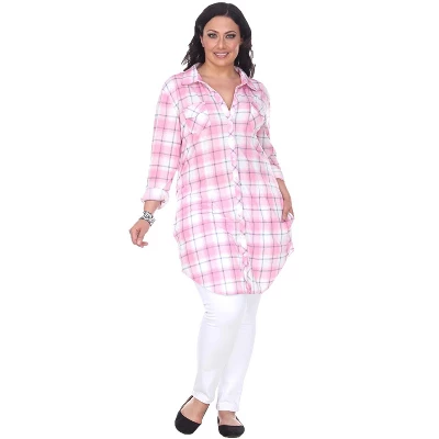 Women's Plus Size Piper Stretchy Plaid Tunic With Pockets - White Mark 5 Women's Plus Size Piper Stretchy Plaid Tunic With Pockets - White Mark - Image 5