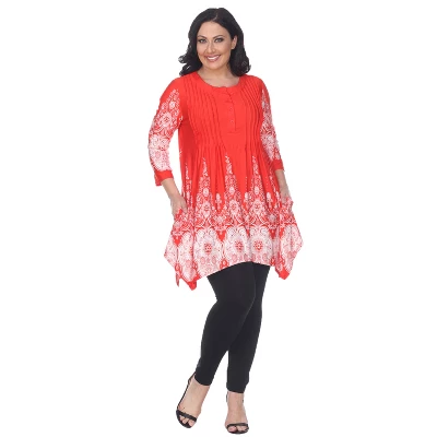 Women's Plus Size 3/4 Sleeve Printed Dulce Tunic Top - White Mark 8 Women's Plus Size 3/4 Sleeve Printed Dulce Tunic Top - White Mark - Image 8