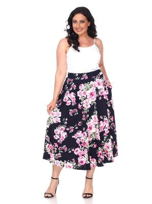 Women's Plus Size Floral Printed Tasmin Flare Midi Skirts - White Mark 8 Women's Plus Size Floral Printed Tasmin Flare Midi Skirts - White Mark - Image 8