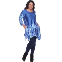 Women's Plus Size 3/4 Sleeve Printed Rella Tunic Top With Pockets - White Mark