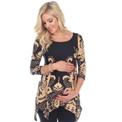 Maternity Scoop Neck Ganette Tunic With Pockets - White Mark 3 Maternity Scoop Neck Ganette Tunic With Pockets - White Mark - Image 3