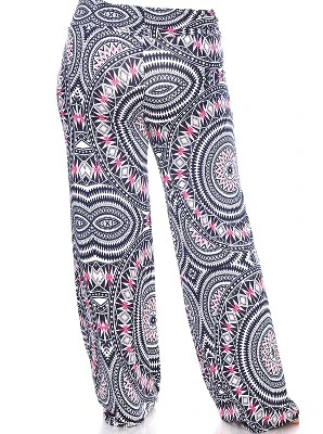 Women's Plus Size Geometric Printed Palazzo Pants - White Mark 2 Women's Plus Size Geometric Printed Palazzo Pants - White Mark - Image 2