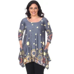 Women's Plus Size 3/4 Sleeve Printed Erie Tunic Top With Pockets - White Mark -ChicMama Sales Store GUEST 9677b210 1243 44d4 a700 f25a66fe8056