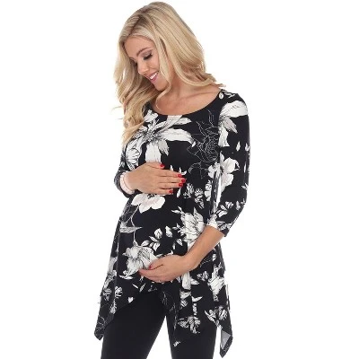 Maternity Floral Scoop Neck Tunic Top With Pockets - White Mark 1 Maternity Floral Scoop Neck Tunic Top With Pockets - White Mark
