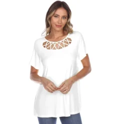 Women's Crisscross Neck Short Sleeve Top - White Mark -ChicMama Sales Store GUEST 9a4da699 392e 4131 8324 40530d172e74