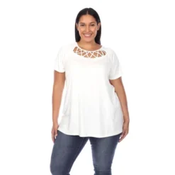 Plus Size Crisscross Neck Short Sleeve Top - White Mark -ChicMama Sales Store GUEST 9a525c77 5a81 430b ad20 0bdd283cbe36