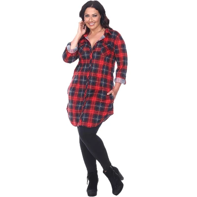 Women's Plus Size Piper Stretchy Plaid Tunic With Pockets - White Mark 3 Women's Plus Size Piper Stretchy Plaid Tunic With Pockets - White Mark - Image 3