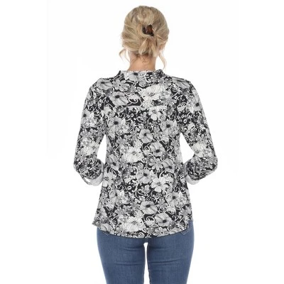 Women's Pleated Casual Floral Blouse - White Mark 2 Women's Pleated Casual Floral Blouse - White Mark - Image 2