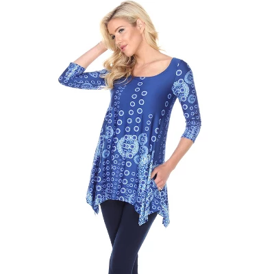 Women's 3/4 Sleeve Printed Rella Tunic Top With Pockets - White Mark 1 Women's 3/4 Sleeve Printed Rella Tunic Top With Pockets - White Mark