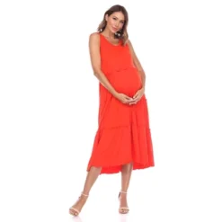 Maternity Plus Size Scoop Neck Tiered Midi Dress - White Mark